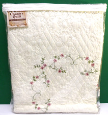 Vintage CRACKER BARREL Country Throw QUILT. 50” X 60” Pink Floral. 100% Cotton. picture