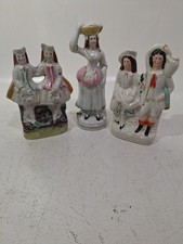 Estate Lot Of E Early Staffordshire Figurines, 2 Doubles 1 Single picture