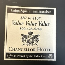 Vintage Chancellor Hotel Union Square San Francisco 1991 New Yorker Ad Cable Car picture