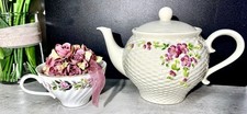 Teleflora 1985 Floral Teapot & Vintage Roses Teacup Set – Cottagecore Decor picture