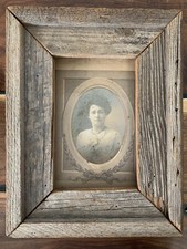 Vintage Folk Art Old Woman Aged Wood Shadow Box Frame Farmhouse Estate picture