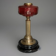 Gorgeous Tall Victorian Youngs Duplex Bronze Column Red Cranberry Cut Glass Font picture