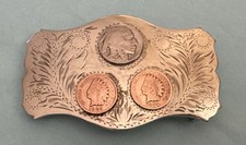 Vintage Old Western USA Comstock Indian Head Pennies Buffalo Nickel Belt Buckle picture