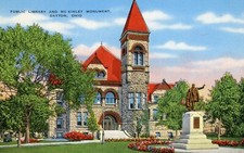 Dayton, OH - Public Library and McKinley Monuement - Linen picture