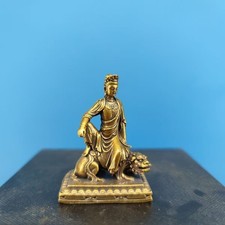 Solid Brass Manjushri Buddha Statue on Lion - Mini Buddhist Figurine picture
