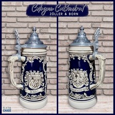 Zoller & Born Beer Stein Dual Crest Cologne Cathedral Pewter Lid Germany Ceramic picture