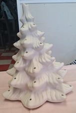 Vintage Unglazed Christmas Tree With Holes For Light Bulbs 10 inches unpainted picture