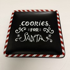 Cookies for Santa Plate Christmas Holiday Ceramic Decorative Plate Black 9x9 picture