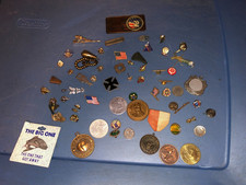 Vintage Large Lot of JUNK DRAWER Of Pins & Tokens picture