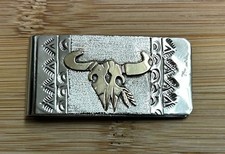 NWT Navajo Genevieve Jones Skull Money Clip 925 Sterling Silver 12K Gold Fill picture