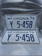 Pair 1975 Virginia License Plate Tag Y 5-458 picture