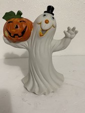 Vintage Halloween Ghost Top Hat Pumpkin Ceramic 8 Inch Tall  Excellent Condition picture