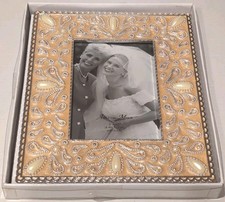 Ashleigh Manor Picture Photo Frame Jeweled Peach Enamel Easel Back 3.5x5” NWOT picture