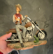 Hand Painted Resin Cowboy on Motorcycle Figurine, Painted Finish picture