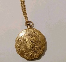 Antique MF Victorian Style Locket Compact Engraved Garden Vanity  picture