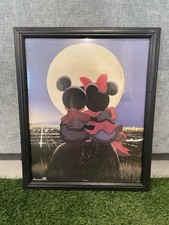 Rare Vintage 20x16” Disney Mickey & Minnie Mouse Moon Sunset Framed Poster Print picture