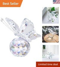 Lifelike Clear Butterfly Figurine with Crystal Ball Base - Home Collectible picture
