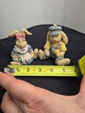Vintage 1990s Sitting Bunnies Couple  Resin  Country Bunnies picture