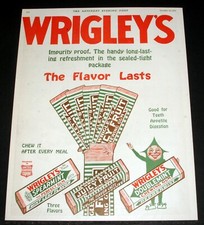 1919 OLD MAGAZINE PRINT AD, WRIGLEY'S GUM, THE HANDY LONG-LASTING REFRESHMENT picture