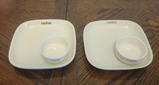 2 USAir US Airways Airlines Appetizer Snack Plates/w 2 Dip Bowls-Mayer China  picture