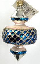 Vintage Christopher Radko Pink Pastel Blue Drop Finial Glass Ornament 1989 NEW picture