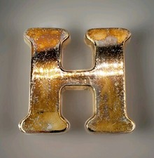 Vtg Initial Monogram Letter H Paper Weight Brass A&M Leatherlines NYC 4” x 3.5” picture