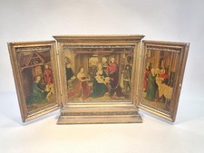 Vintage Florentine wood  Hans Memling  Triptych Altarpiece religious art picture
