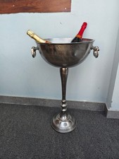 Vintage Silver Aluminum Champagne Winer Cooler Bucket On Stand Wedding Bar Décor picture