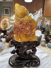 Amazonite Dragon Carving with custom wood stand picture