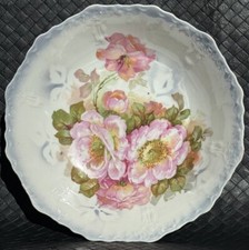 Antique Serving Bowl c1890-1914 Germany Pink Roses Purple Lustreware Embossed picture