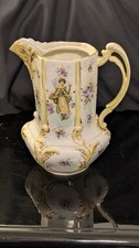 Antique German Porcelain Pitcher Jug Courting Couple Satin Glaze Gold Gilt VTG ( picture