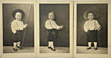 Postcard Gruss Gott Photogravure Children Cute Boy Hat Knickers Flowers Lot 3 picture