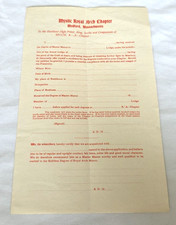 C.1920s Mystic Royal Arch Chapter Free Mason Medford, MA Application Form picture