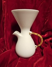 KENJI FUJITA Ceramic Pitcher FREEMAN LEDERMAN MCM Raffia Handle RARE White 1950s picture