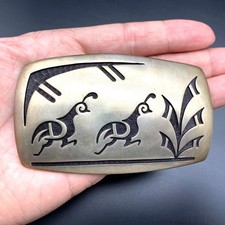 Vintage Hopi Bernard Dawahoya Native Quail Bird Silver Belt Buckle 1-1/8