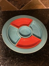 VTG Homer Laughlin’s Fiesta Ware relish server Platter Set~ 10.75”. READ.6pc set picture
