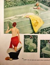 1955 Eldger Plumbing Fixtures Vintage Print Ad Pretty Woman Bathtowel Ice Bucket picture