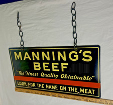 Vintage 1950’s Manning’s Beef  Single Sided Porcelain Advertising Sign Near Mint picture