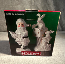 Home for the Holidays Holly Holiday Santa Rabbit Ceramic S&P Set  picture