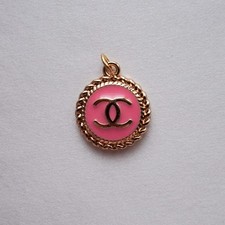 Chanel Zipper Pull Pendant, Round, Pink, Gold, Enamel, 20mm, Stamped picture