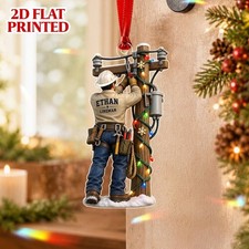 Personalized Lineman Christmas Ornament, Utility Worker Gift, Custom Name Power  picture