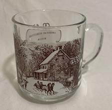 Currier & Ives Glass Tea Cup 12oz Winter In The Country VINTAGE-EUC picture