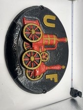 Vintage United Firemen Insurance UF Fire Mark Plaque Steam Engine Wall Decor picture