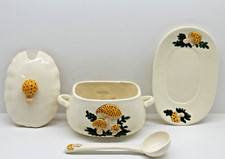 Ceramic Mushrooms 2 Quart Large Soup Tureen Spoon Plate 1970's Signed H.R. picture