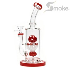 Red 10in Glass Bong and Water Pipes Smoking Mushroom Perc Bongs Hookah 14mm bowl picture