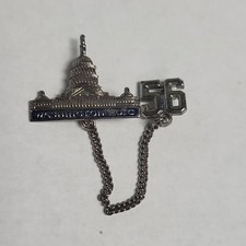 1956 Washington DC Capitol Building Souvenir Pin Attached Chain Rare w31 picture