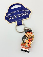 Scottish Bagpiper Souvenir Keyring Scotland Tartan Piper Figure Vtg Keychain picture
