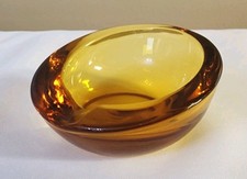 Vtg Viking Glass Slant Front Orb Amber Honey Horseshoe Ash Tray MCM Personal. picture