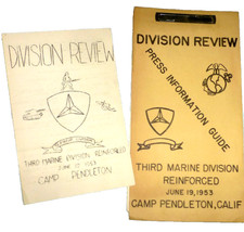 VINTAGE PUBLICATION + FLYER THIRD MARINE DIVISION REVIEW CAMP PENDLETON CAL 1953 picture