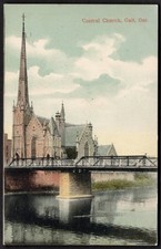Canada GALT Ontario Postcard 1910 Bridge Central Church picture
